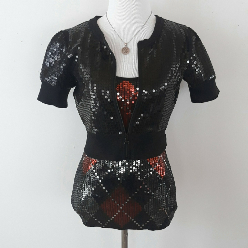 Express sequined tank & cardigan set